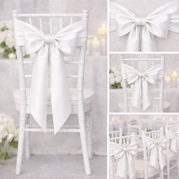Saténová mašle na židli BÍLÁ-zapůjčení