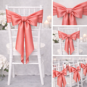 Saténová mašle na židli korálová-zapůjčení 